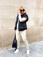 Colette | Women's Sleeveless Quilted Puffer Vest, Stand Collar Gilet | My Sweet Wardrobe | Beige