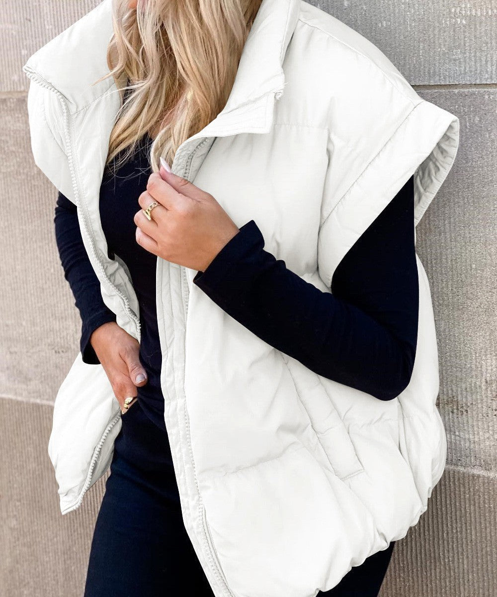 Colette | Women's Sleeveless Quilted Puffer Vest, Stand Collar Gilet | My Sweet Wardrobe | Black