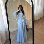Colette | Women's Tiered Maxi Dress with Bell Sleeves, Formal Wedding Guest Dress | My Sweet Wardrobe | Light Blue