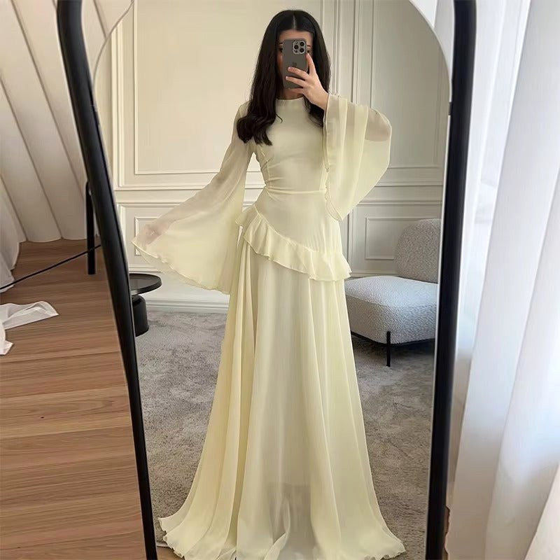 Colette | Women's Tiered Maxi Dress with Bell Sleeves, Formal Wedding Guest Dress | My Sweet Wardrobe | Dark Blue