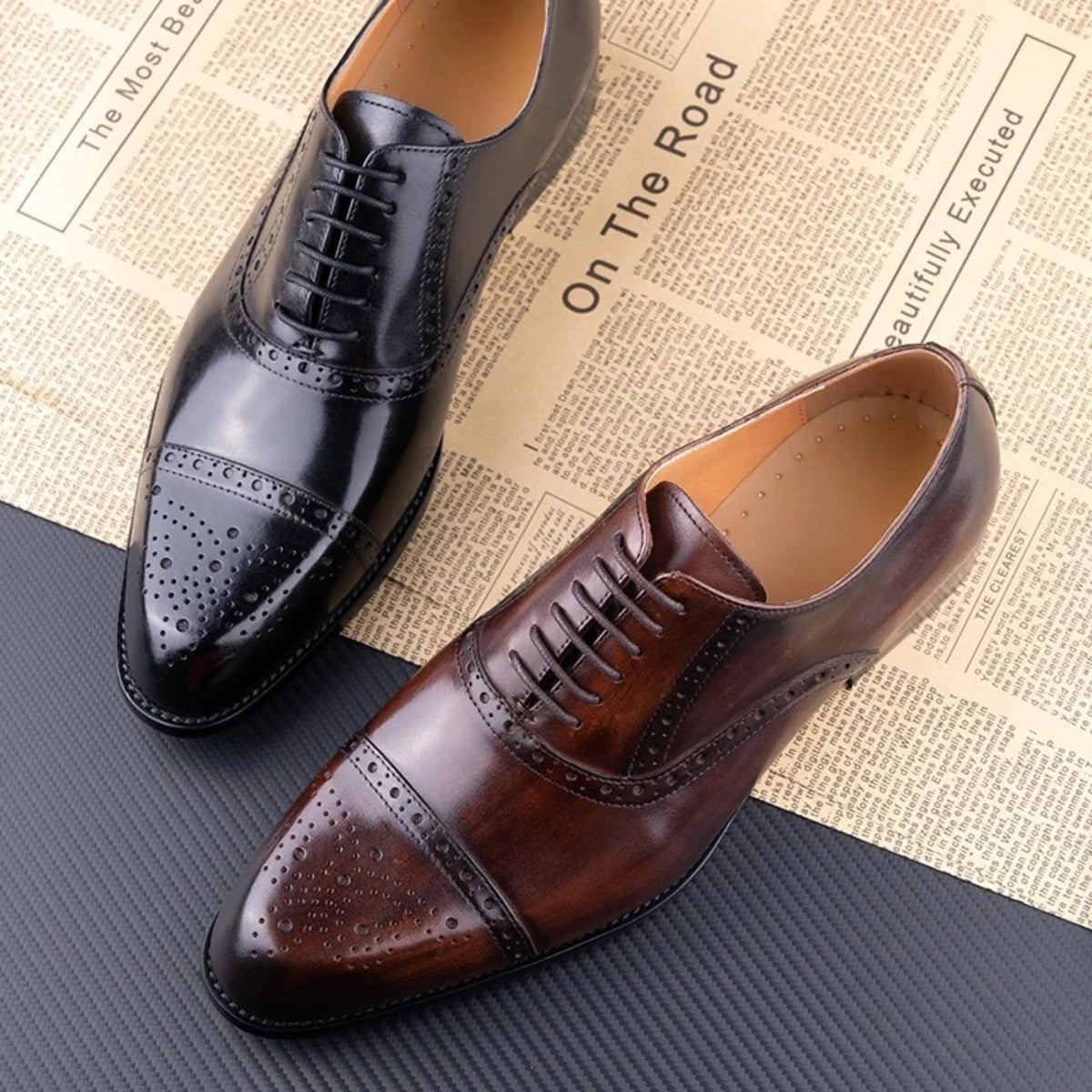 Colin | Men's Leather Brogue Dress Shoes, Formal Cowhide Loafers | Dressific