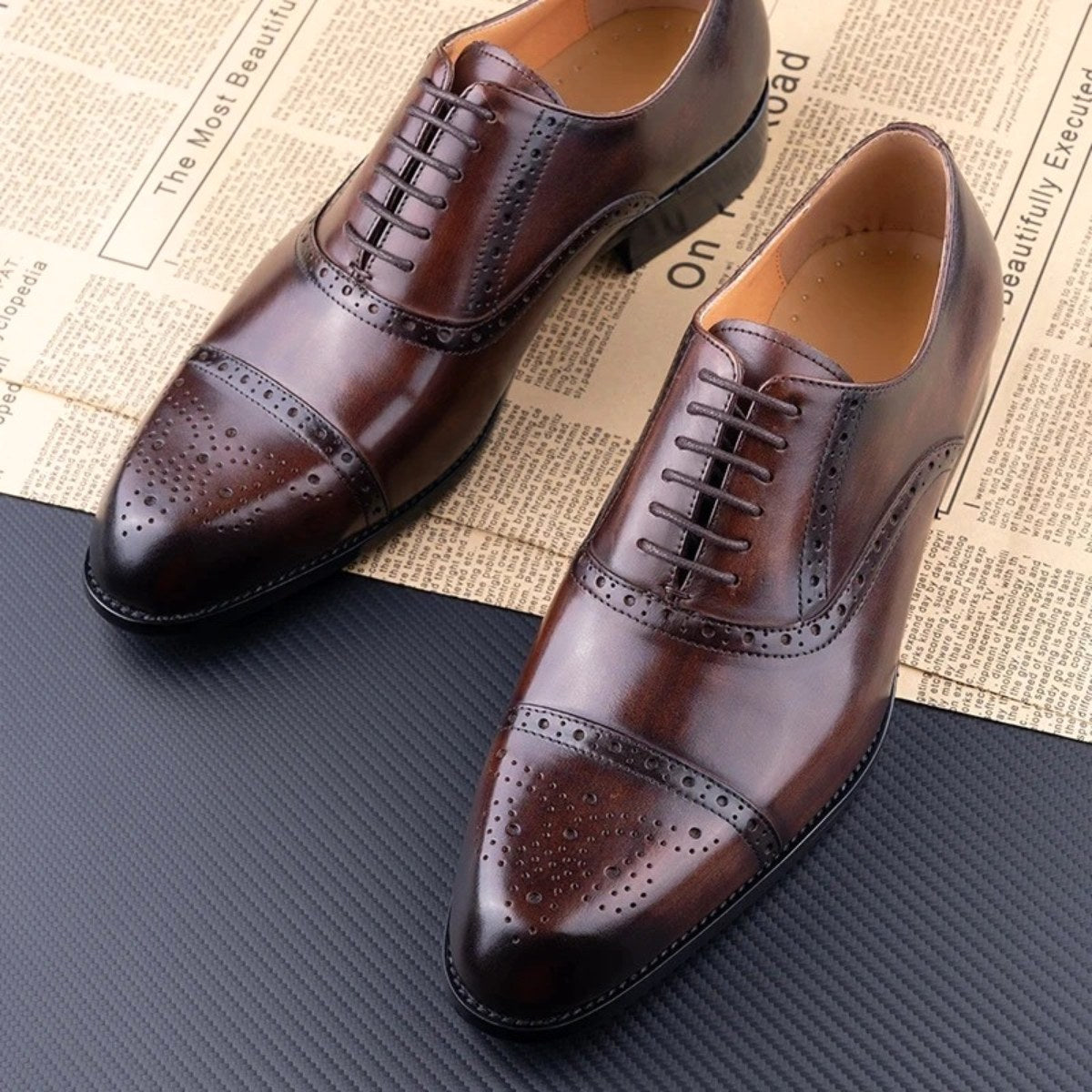 Colin | Men's Leather Brogue Dress Shoes, Formal Cowhide Loafers | Dressific