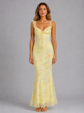 Connie | Women's Floral Maxi Dress with Ruffle Straps, Summer Evening Dress | My Sweet Wardrobe | Yellow