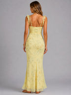 Connie | Women's Floral Maxi Dress with Ruffle Straps, Summer Evening Dress | My Sweet Wardrobe