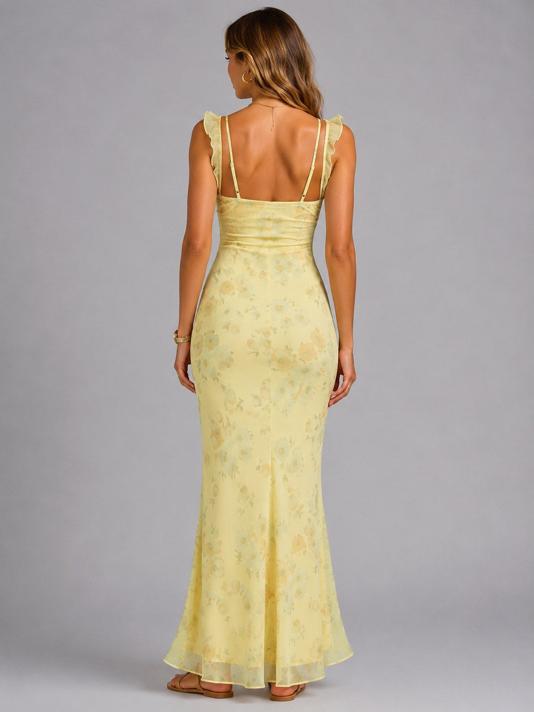 Connie | Women's Floral Maxi Dress with Ruffle Straps, Summer Evening Dress | My Sweet Wardrobe