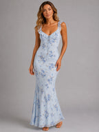 Connie | Women's Floral Maxi Dress with Ruffle Straps, Summer Evening Dress | My Sweet Wardrobe