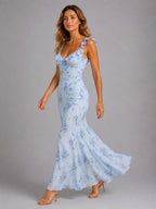 Connie | Women's Floral Maxi Dress with Ruffle Straps, Summer Evening Dress | My Sweet Wardrobe