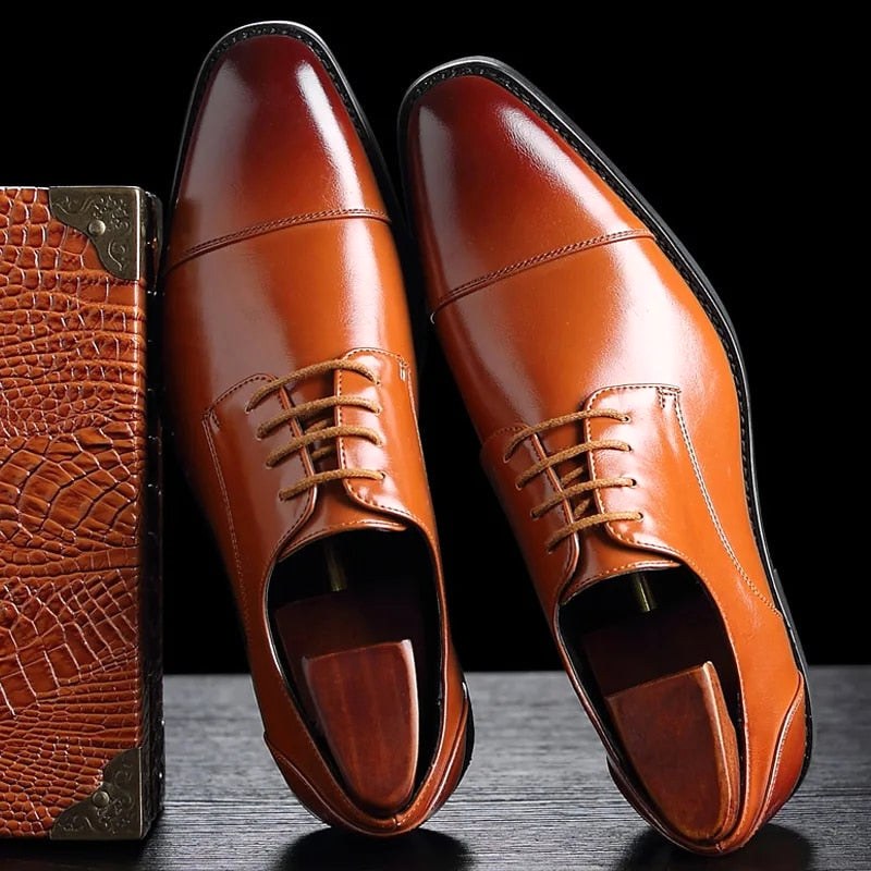 Connor | Men's Formal Lace-Up Dress Shoes, Rounded Toe Loafers | Dressific | Brown