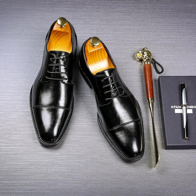 Connor | Men's Formal Lace-Up Dress Shoes, Rounded Toe Loafers | Dressific | Black