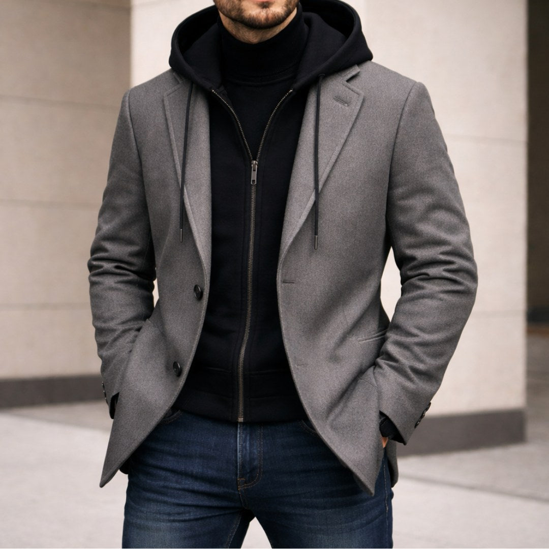 Connor | Men's Tailored Double-Layer Coat, Structured Wool-Blend Coat | My Sweet Wardrobe | Grey
