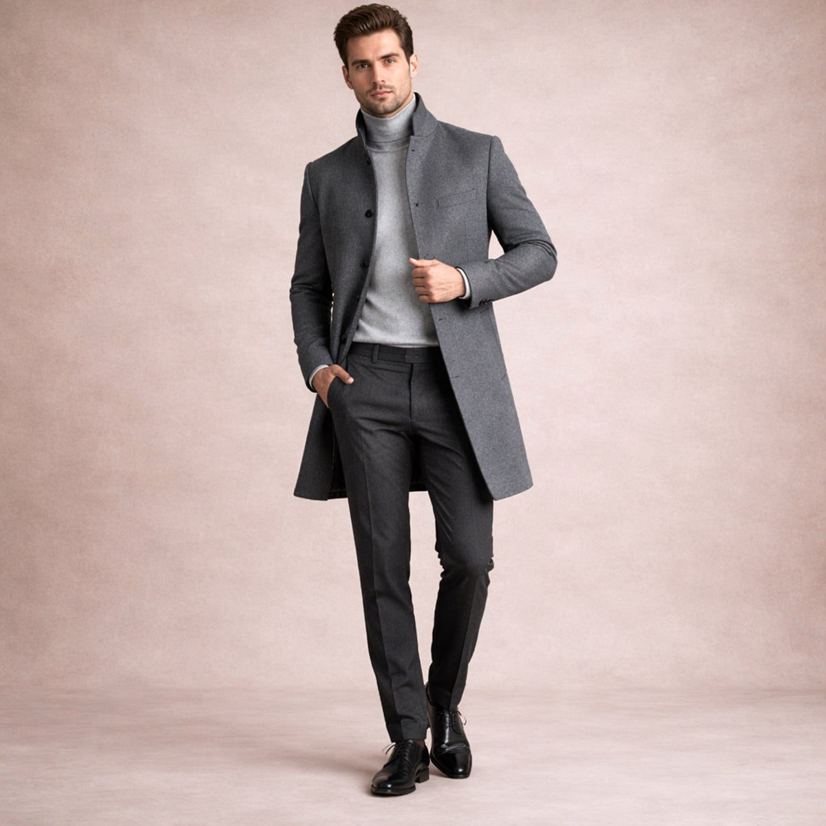 Cooper | Men's Wool Blend Single Breasted Trench Coat, Tailored Autumn Coat | My Sweet Wardrobe