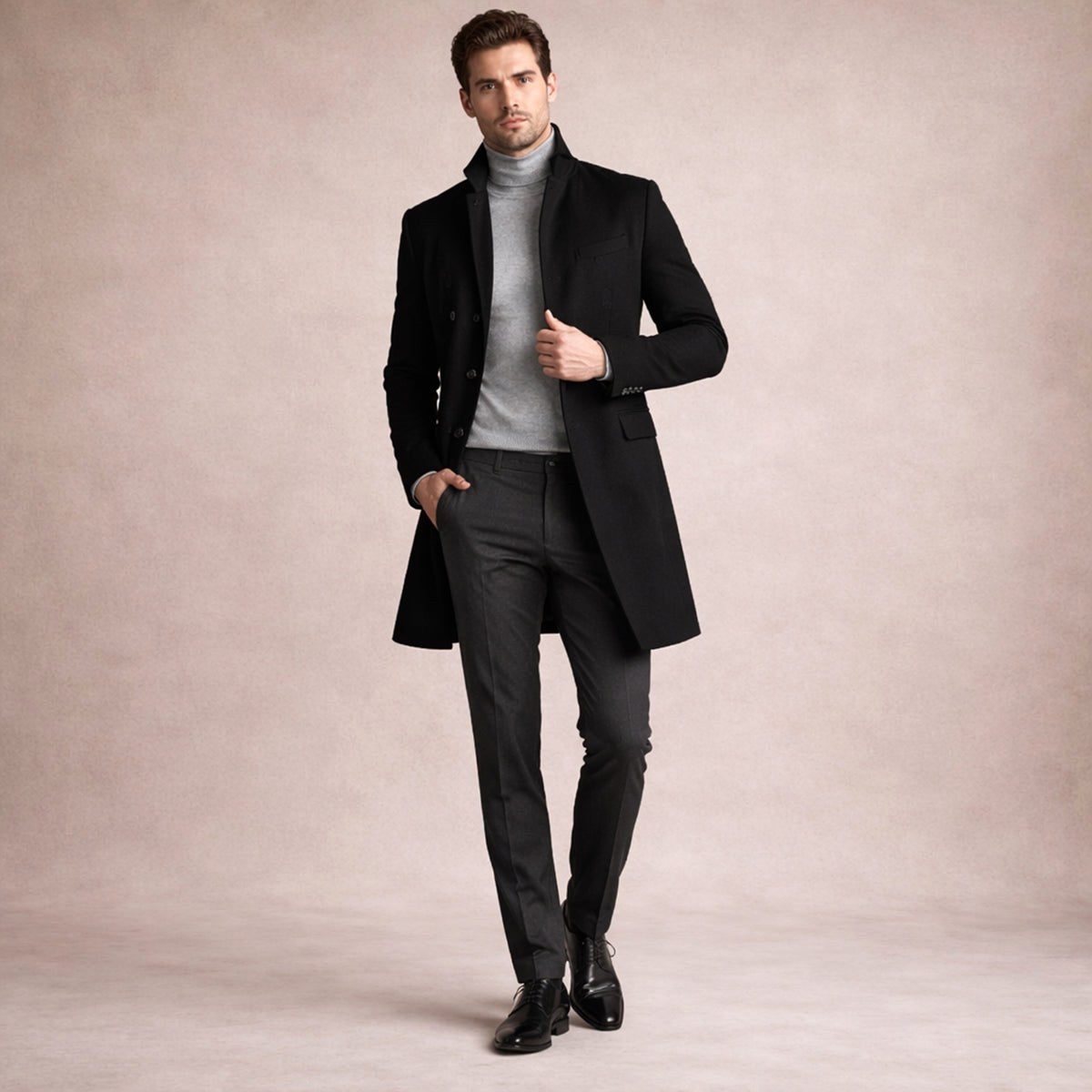 Cooper | Men's Wool Blend Single Breasted Trench Coat, Tailored Autumn Coat | My Sweet Wardrobe