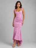 Cora | Women's Floral Corset Maxi Dress, Asymmetrical Hem Maxi Dress | My Sweet Wardrobe | Pink