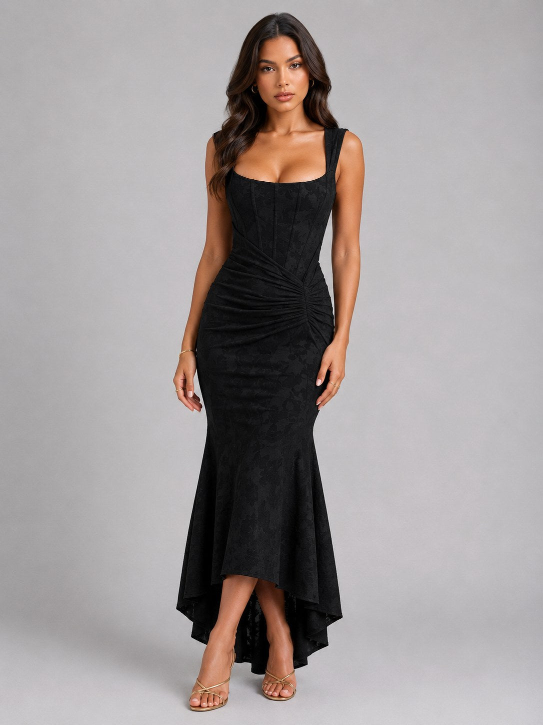 Cora | Women's Floral Corset Maxi Dress, Asymmetrical Hem Maxi Dress | My Sweet Wardrobe