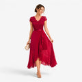 Élodie | Women's Lace Midi Dress, Burgundy V-Neck Occasion Dress | My Sweet Wardrobe