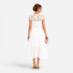 Élodie | Women's Lace Midi Dress, Burgundy V-Neck Occasion Dress | My Sweet Wardrobe