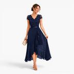 Élodie | Women's Lace Midi Dress, Burgundy V-Neck Occasion Dress | My Sweet Wardrobe