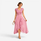 Élodie | Women's Lace Midi Dress, Burgundy V-Neck Occasion Dress | My Sweet Wardrobe