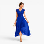 Élodie | Women's Lace Midi Dress, Burgundy V-Neck Occasion Dress | My Sweet Wardrobe