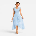 Élodie | Women's Lace Midi Dress, Burgundy V-Neck Occasion Dress | My Sweet Wardrobe