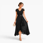 Élodie | Women's Lace Midi Dress, Burgundy V-Neck Occasion Dress | My Sweet Wardrobe