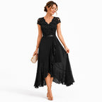 Élodie | Women's Lace Midi Dress, Burgundy V-Neck Occasion Dress | My Sweet Wardrobe