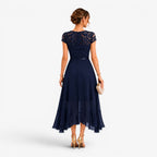 Élodie | Women's Lace Midi Dress, Burgundy V-Neck Occasion Dress | My Sweet Wardrobe