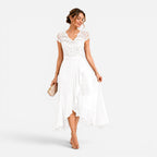 Élodie | Women's Lace Midi Dress, Burgundy V-Neck Occasion Dress | My Sweet Wardrobe