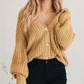 Coralie | Women's Oversized Chunky Cardigan, V-Neck Balloon Sleeve Knit | My Sweet Wardrobe | Khaki