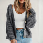 Coralie | Women's Oversized Chunky Cardigan, V-Neck Balloon Sleeve Knit | My Sweet Wardrobe