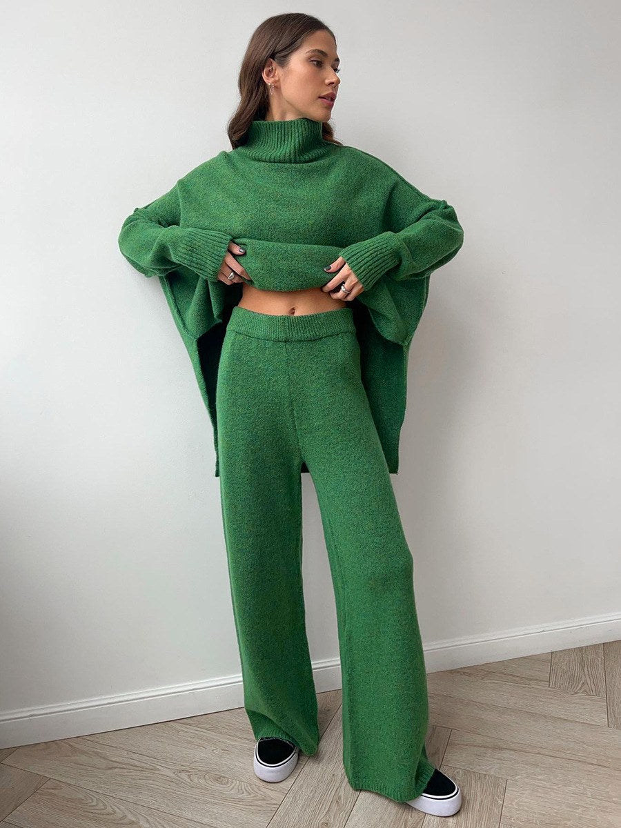 Corinne | Women's Oversized Two-Piece Set, Wide-Leg Turtleneck Lounge Set | My Sweet Wardrobe