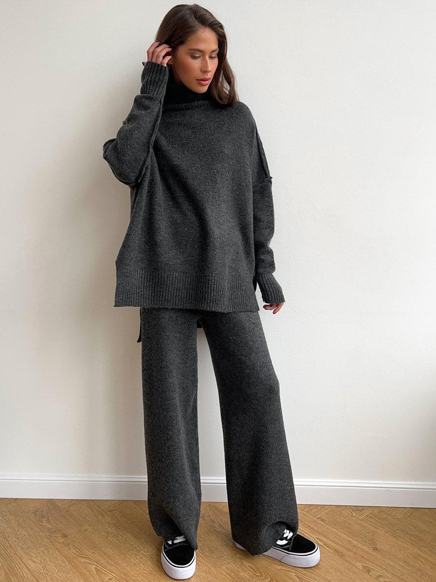Corinne | Women's Oversized Two-Piece Set, Wide-Leg Turtleneck Lounge Set | My Sweet Wardrobe