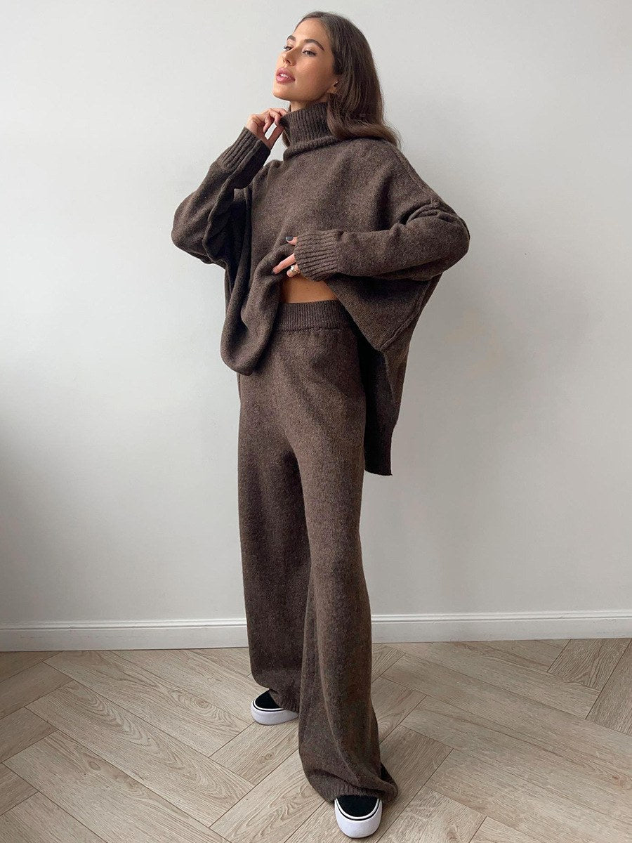 Corinne | Women's Oversized Two-Piece Set, Wide-Leg Turtleneck Lounge Set | My Sweet Wardrobe