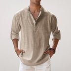 Daniel | Men's Relaxed Linen Shirt with Long Sleeves, Rolled-Cuff Summer Shirt | My Sweet Wardrobe | Khaki