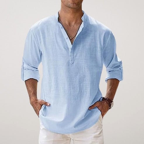 Daniel | Men's Relaxed Linen Shirt with Long Sleeves, Rolled-Cuff Summer Shirt | My Sweet Wardrobe | Light Blue