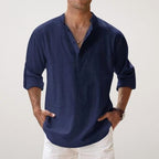 Daniel | Men's Relaxed Linen Shirt with Long Sleeves, Rolled-Cuff Summer Shirt | My Sweet Wardrobe | Navy