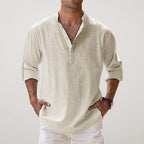 Daniel | Men's Relaxed Linen Shirt with Long Sleeves, Rolled-Cuff Summer Shirt | My Sweet Wardrobe | Beige