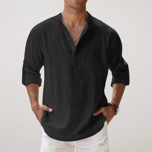 Daniel | Men's Relaxed Linen Shirt with Long Sleeves, Rolled-Cuff Summer Shirt | My Sweet Wardrobe | Black
