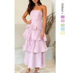Danielle | Women's Strapless Tiered Maxi Dress, Ruffle Wedding Guest Dress | My Sweet Wardrobe | Pink