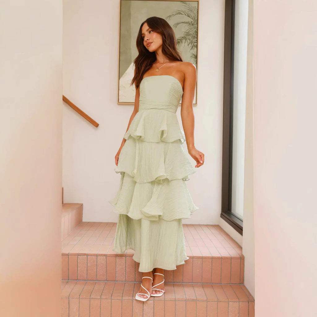 Danielle | Women's Strapless Tiered Maxi Dress, Ruffle Wedding Guest Dress | My Sweet Wardrobe | Light Blue