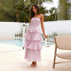 Danielle | Women's Strapless Tiered Maxi Dress, Ruffle Wedding Guest Dress | My Sweet Wardrobe | Light Green