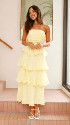 Danielle | Women's Strapless Tiered Maxi Dress, Ruffle Wedding Guest Dress | My Sweet Wardrobe