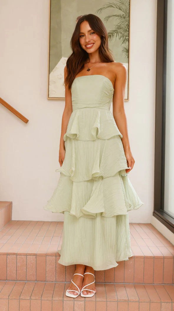 Danielle | Women's Strapless Tiered Maxi Dress, Ruffle Wedding Guest Dress | My Sweet Wardrobe