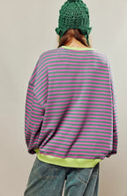 Darcy | Women's Striped Oversized Jumper, Relaxed Fit Knit Top | My Sweet Wardrobe | Blauw