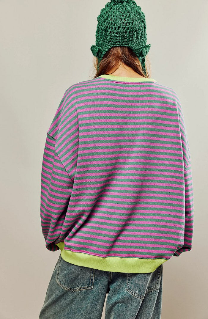 Darcy | Women's Striped Oversized Jumper, Relaxed Fit Knit Top | My Sweet Wardrobe | Blauw