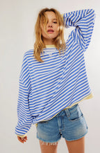 Darcy | Women's Striped Oversized Jumper, Relaxed Fit Knit Top | My Sweet Wardrobe | Oranje