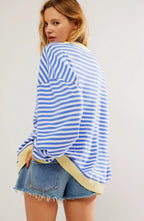 Darcy | Women's Striped Oversized Jumper, Relaxed Fit Knit Top | My Sweet Wardrobe | Donkerblauw & Rood