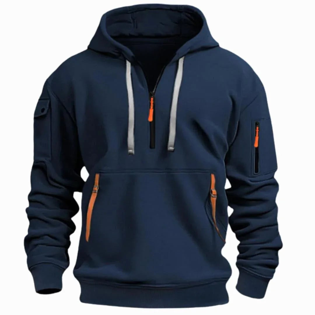 David | Men's Lightweight Hoodie with Adjustable Hood and Half-Zipper, Relaxed-Fit Hooded Jumper | My Sweet Wardrobe
