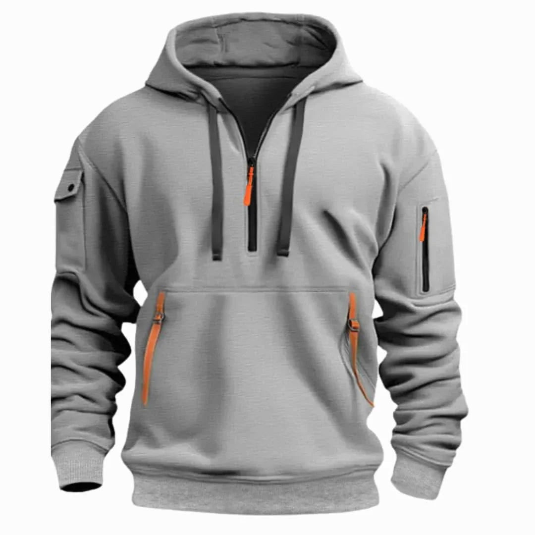 David | Men's Lightweight Hoodie with Adjustable Hood and Half-Zipper, Relaxed-Fit Hooded Jumper | My Sweet Wardrobe