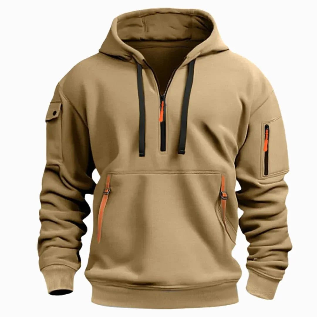 David | Men's Lightweight Hoodie with Adjustable Hood and Half-Zipper, Relaxed-Fit Hooded Jumper | My Sweet Wardrobe